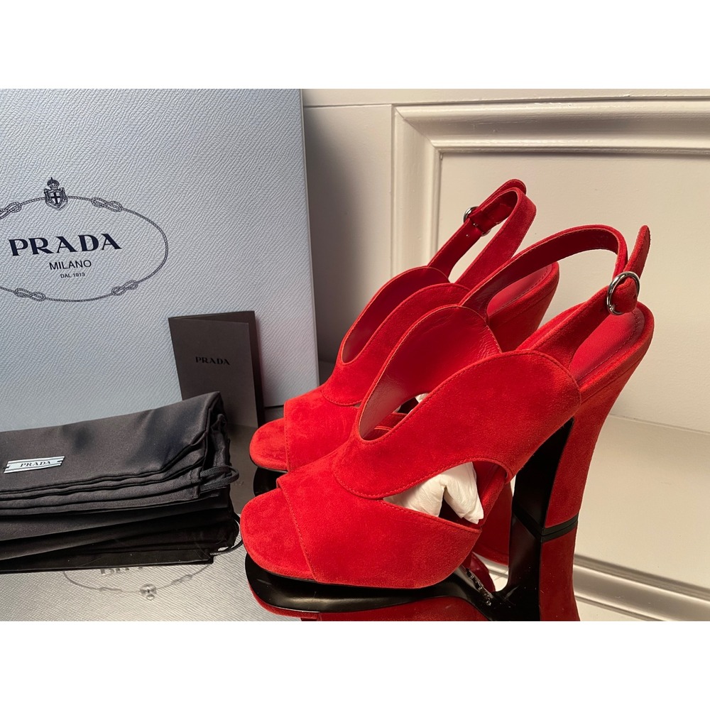 Prada Collection 1X890L Comoscio Women's red Suede High Heel‎ Pumps Shoes, 36